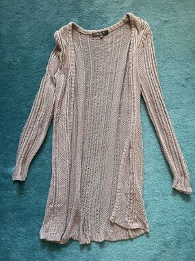 Open-Weave Longline Cardigan in Light Gray